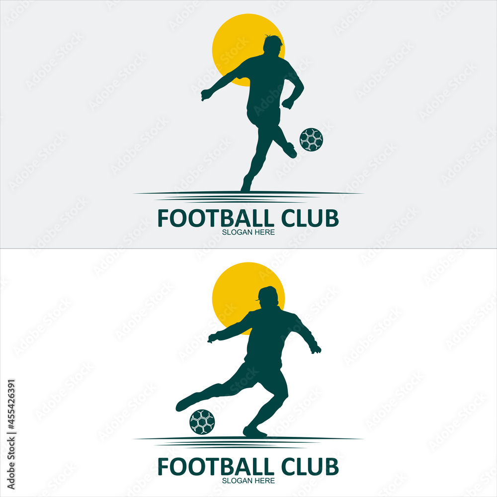 Football player hit ball Logo vector. Soccer Sport icon