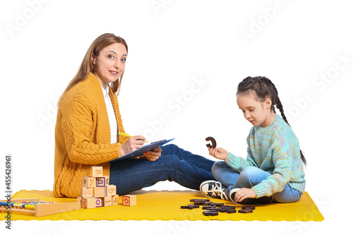 Female psychologist working...