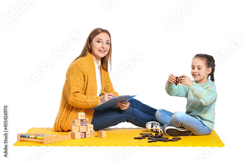 Female psychologist working...