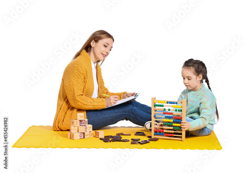 Female psychologist working...