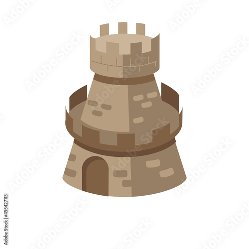 Isometric view of the castle tower. Vector illustration of an old building.