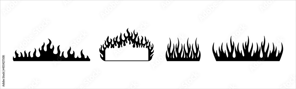 Fire flame tribal vector silhouette set. Fire blaze pattern vector ...