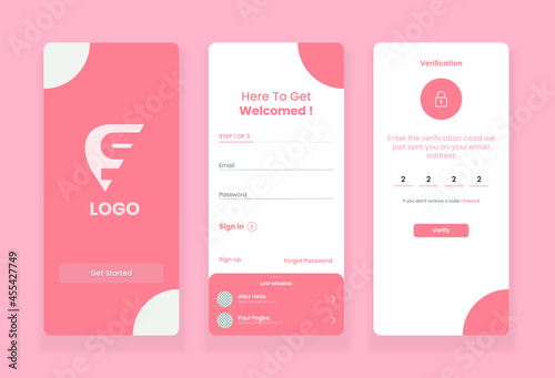 Login and signup mobile UI kit template with OTP screen photo