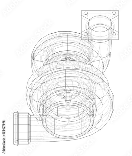 Automobile turbocharger concept outline. Vector
