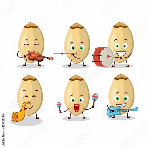 Cartoon character of pine nuts playing some musical instruments