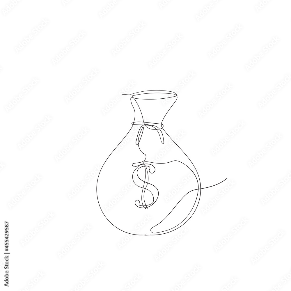 continuous line drawing money bag illustration vector isolated