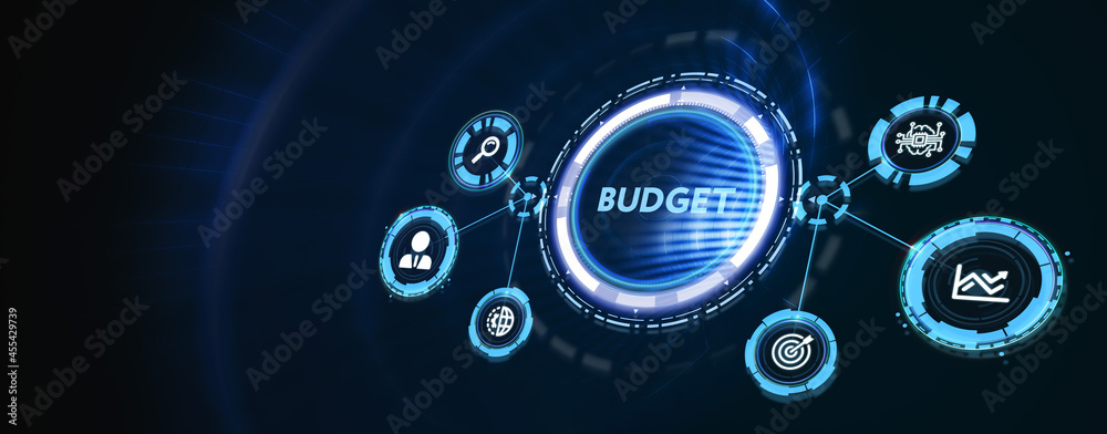 Budget planning business finance concept on virtual screen interface. Business, technology, internet and networking concept. 3d illustration - obrazy, fototapety, plakaty 
