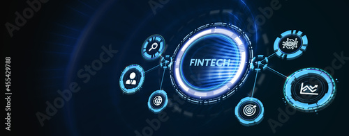 Fintech -financial technology concept. Fintech on the virtual display. 3d illustration