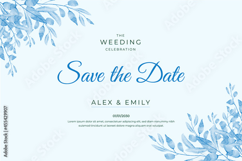 Beautiful wedding invitation background with watercolor floral leaves