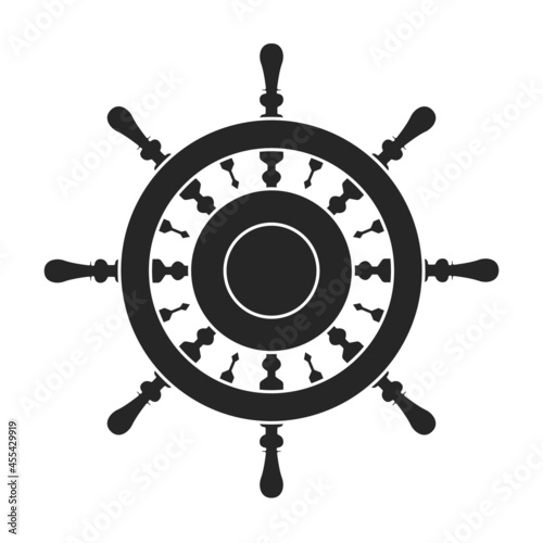 Ship wheel black vector of icon.Black vector icon helm of ship. Isolated illustration of wheel boat on white background.