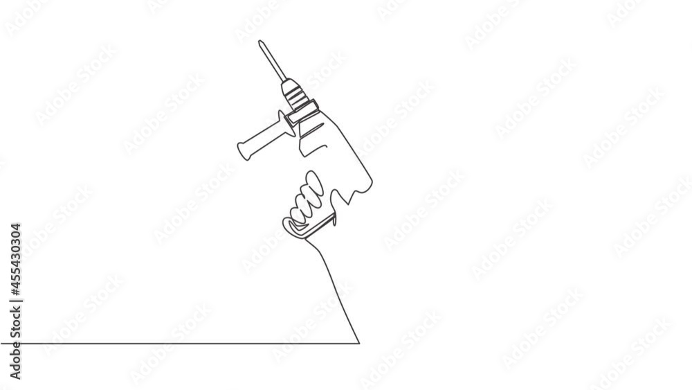 Animation of one single line drawing of man holding electric hand drill