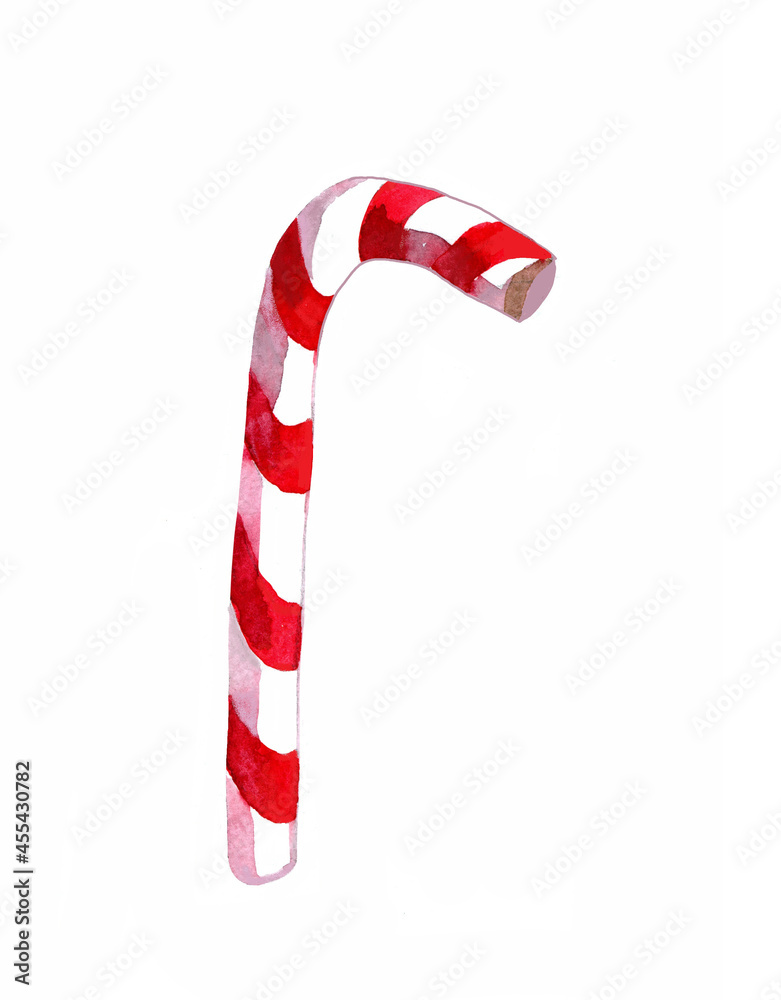 Fototapeta premium Christmas candy cane watercolor isolated on white background illustration for all prints.