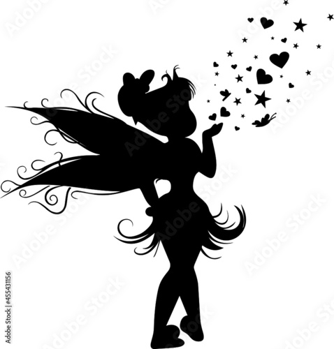 a fairy-tale character.An elf with wings.A magical fairy.The design of the children's room.Baby and an air kiss.For a postcard for the birth of a child and a wedding.Vector drawing for Valentine's Day