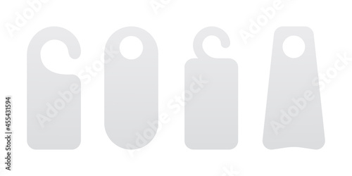 Hotel door hanger tags template icon signs set flat style design vector illustration. Empty door flyer or do not disturb mock up isolated on white background.