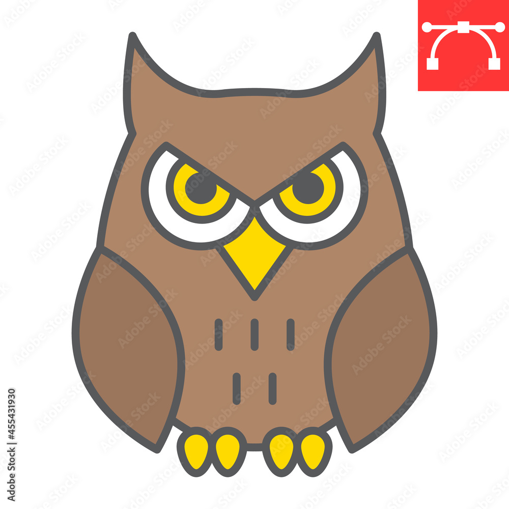 Owl color line icon, bird and halloween, owl vector icon, vector graphics, editable stroke filled outline sign, eps 10.