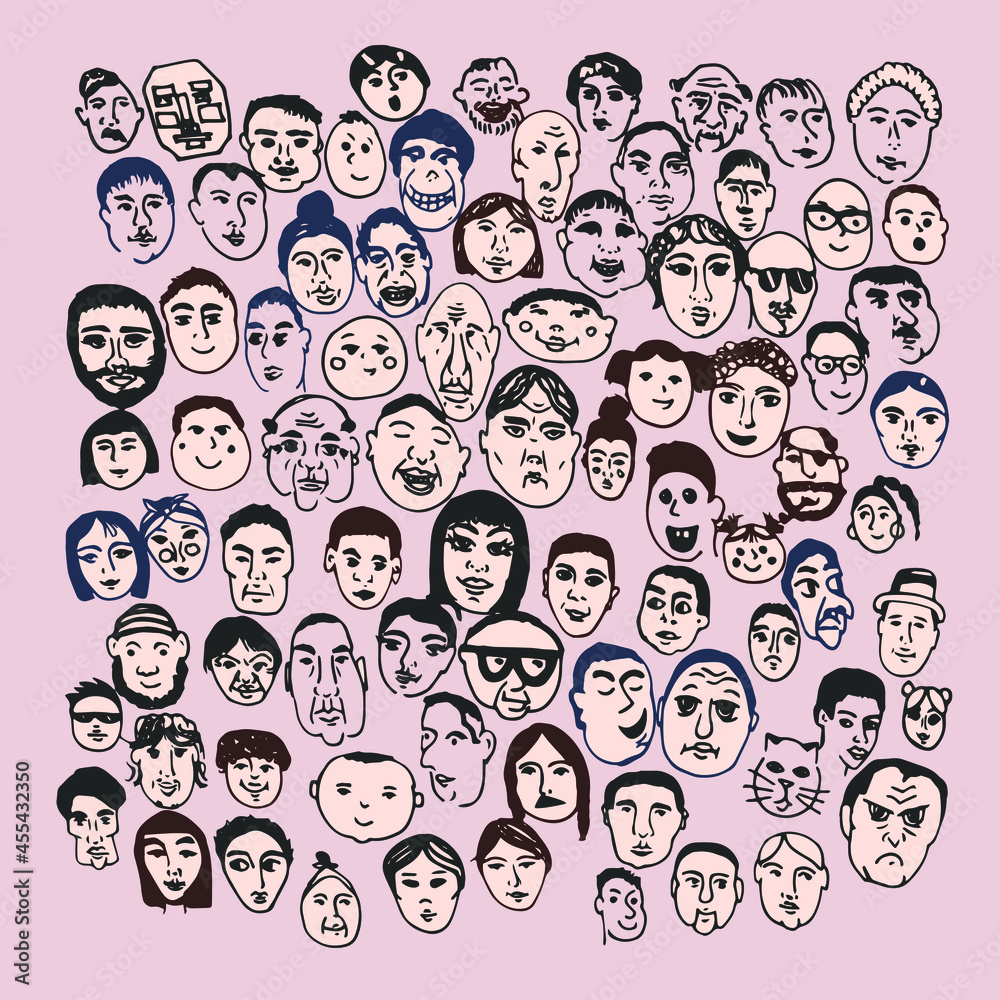 Simple vector of a lot of people. People's faces, old people, children, men and women. Simple vector of a lot of people. People's faces, old people, children, men and women.