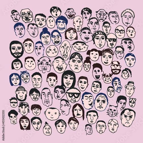 Simple vector of a lot of people. People's faces, old people, children, men and women.