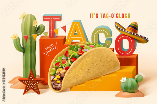 3d Mexico desert theme taco ad