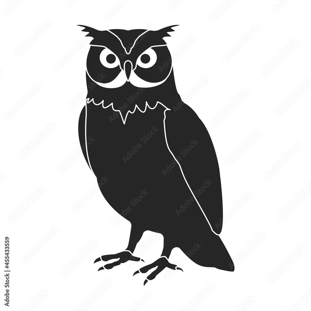 Owl bird black vector illustration of icon. .Vector icon of animal owl. Isolated black illustration of bird animal on white background. Owl bird black vector illustration of icon. .Vector icon of animal owl. Isolated black illustration of bird animal on white background.