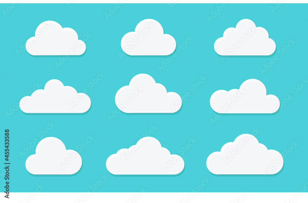 Set of Cloud Icons in trendy flat style isolated on blue background. Cloud symbol for your web site design, logo, app, UI. Vector illustration, EPS10 Set of Cloud Icons in trendy flat style isolated on blue background. Cloud symbol for your web site design, logo, app, UI. Vector illustration, EPS10