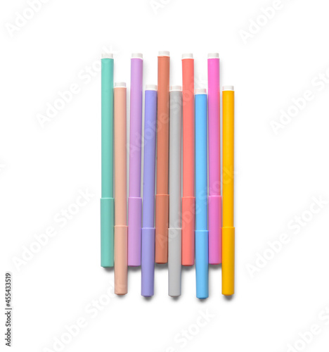 Colorful markers on white background