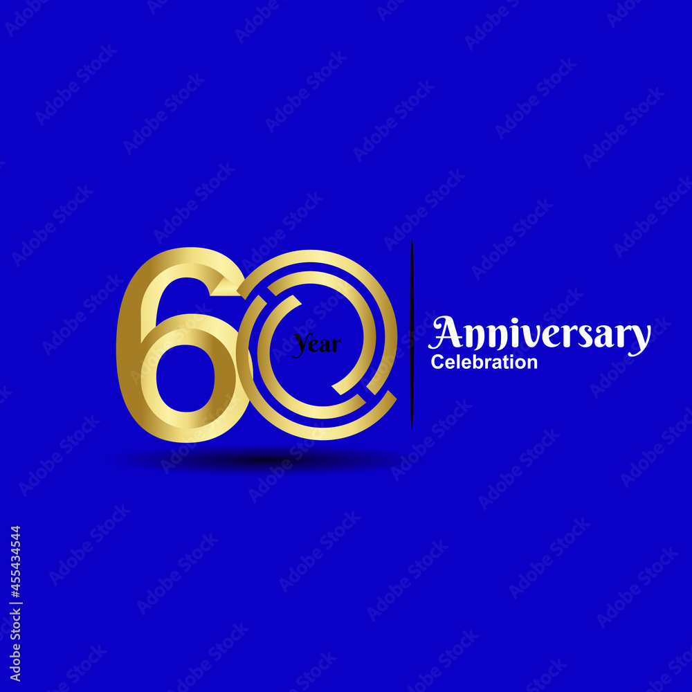 Obraz premium 60 Anniversary celebration design on luxury royal blue background. Vector festive illustration. Birthday or wedding party event decoration.