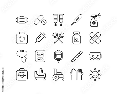 Medical icon set with black outline