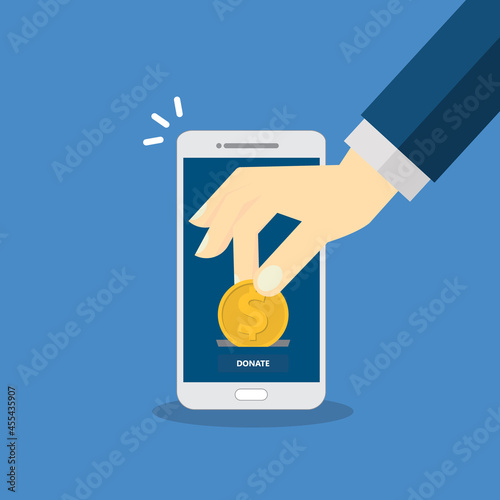 Online donation using charity application on smartphone. Modern charity, donation concepts. Flat design illustration