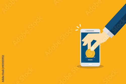Online donation using charity application on smartphone. Modern charity, donation concepts. Flat design illustration