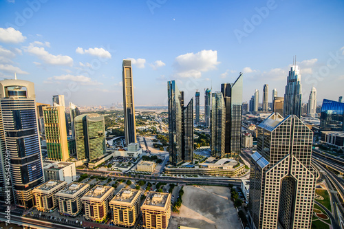 Panorama of down town Dubai modern city at night