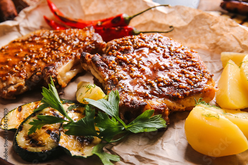 Grilled pork ribs with must...