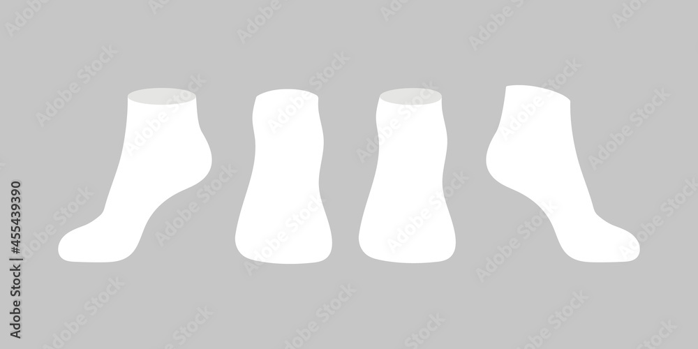 White socks template mockup flat style design vector illustration set isolated on gray background. Low cut black socks with different angles mockups. White socks template mockup flat style design vector illustration set isolated on gray background. Low cut black socks with different angles mockups.