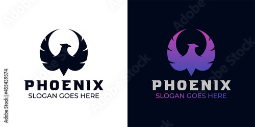 silhouette fly phoenix or eagle gradient logo illustration two version