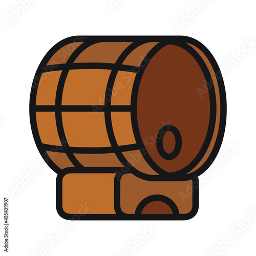 Wooden barrel for various alcoholic beverages. The barrel is used for infusing and storing alcoholic and non-alcoholic beverages, as well as home preparations. Vector illustration isolated.