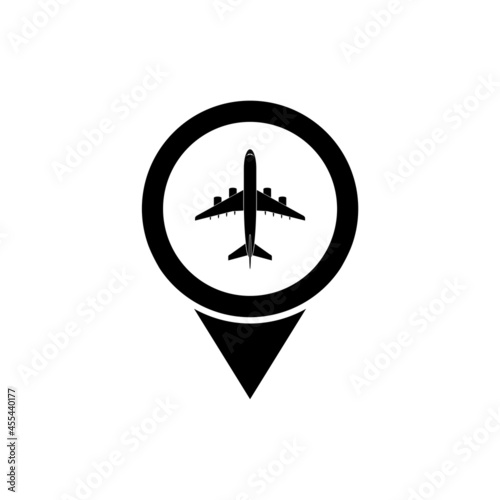 Free Download Airplane icon with pin map symbol isolated on white background - GFXLoad