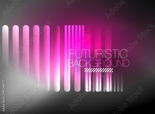 Bright neon color techno abstract background, shiny glowing neon lines in the dark background