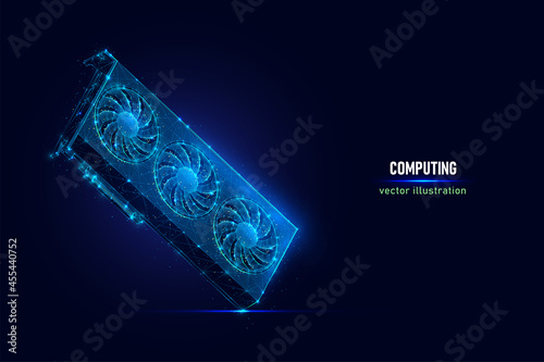 Video game graphic card digital wireframe made of connected dots.