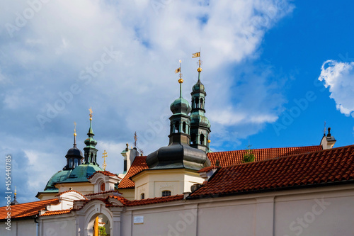 Areal with tower of chapel and church in baroque monastery Klokoty. photo