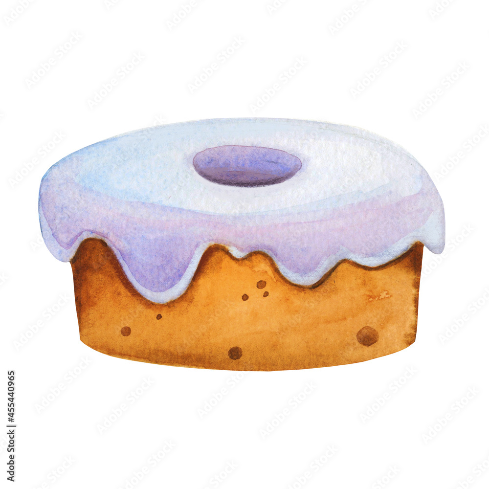 Watercolor hand drawn baked cupcake muffin with sugar icing isolated on white background. Watercolor hand drawn baked cupcake muffin with sugar icing isolated on white background.