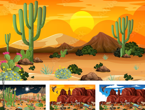 Different scenes with desert forest landscape
