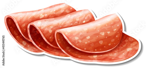 Salami slices sticker on white background