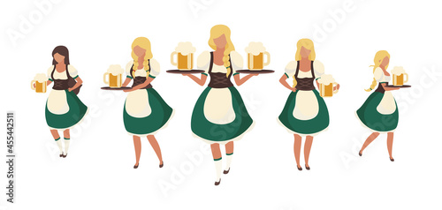 Beer maids at Octoberfest semi flat color vector characters. Full body people on white. German girls in dirndls isolated modern cartoon style illustration for graphic design and animation © The img
