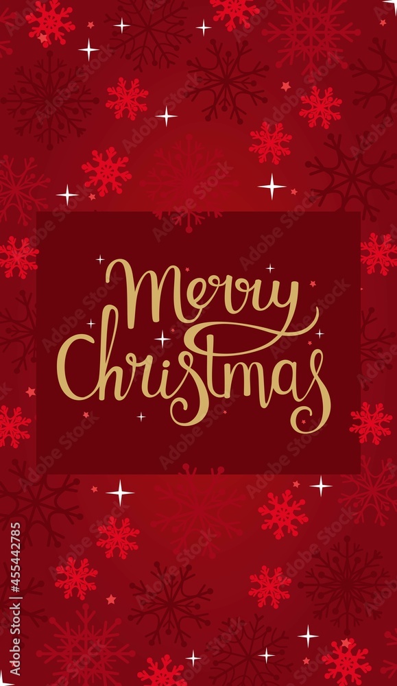 Christmas and New Year. Modern universal art templates. Christmas corporate greeting cards and invitations. Golden lettering on a red background with snowflakes.