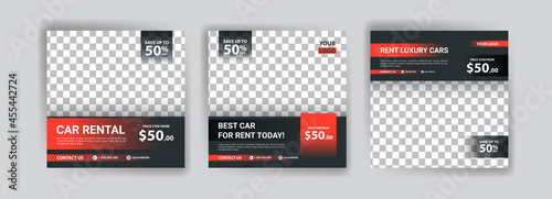 Social media post template for automotive car rental service. Banner vector for social media ads, web ads, business messages, discount flyers and big sale banners.