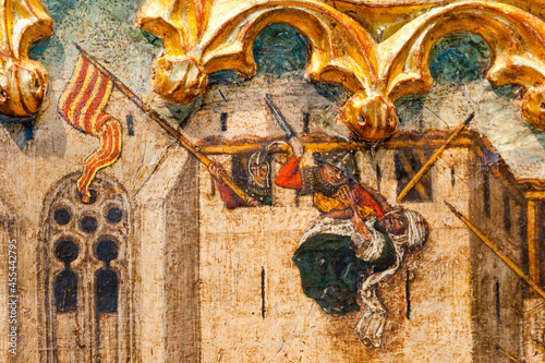 entrada del ejercito cristiano en la ciudad de mallorca en 1229, años 1468-1470, Pere Niçard, óleo sobre madera,Palau Episcopal, islas baleares, españa, europa photo
