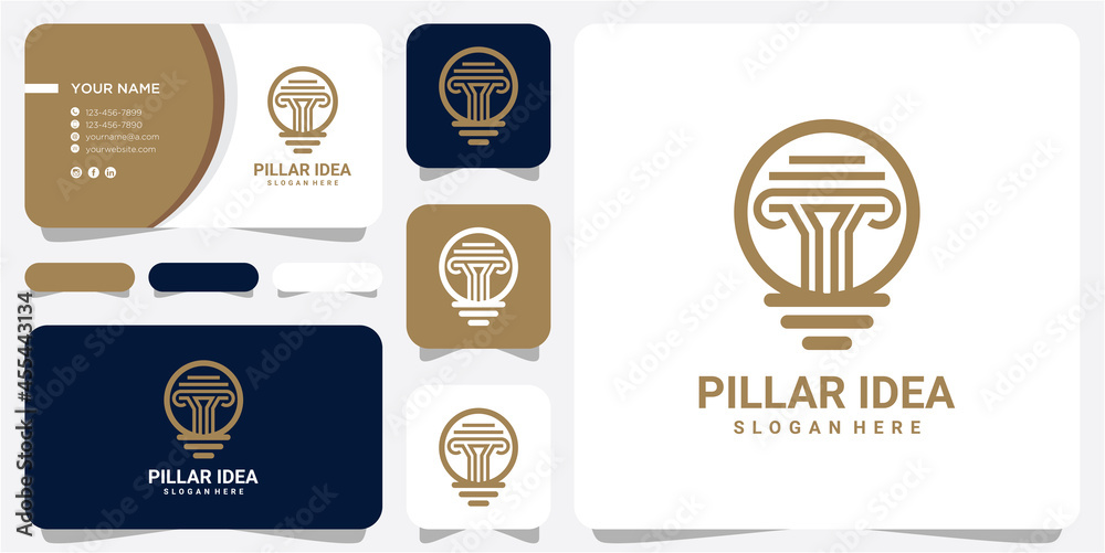 Awesome Pillar idea logo design template with business card. pillar bulb logo design Awesome Pillar idea logo design template with business card. pillar bulb logo design