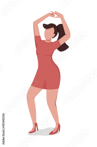 Young woman dancing for relaxation semi flat color vector character. Full body person on white. Stress-relieving activity isolated modern cartoon style illustration for graphic design and animation