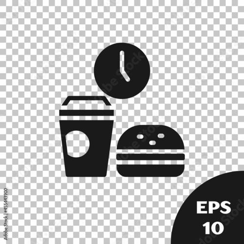 Black Fast food time icon isolated on transparent background. Vector