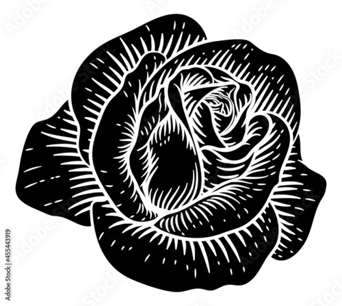 Rose Flower Vintage Woodcut Drawing