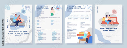 Help for depressed teen flat vector brochure template. Flyer, booklet, printable leaflet design with flat illustrations. Magazine page, cartoon reports, infographic posters with text space